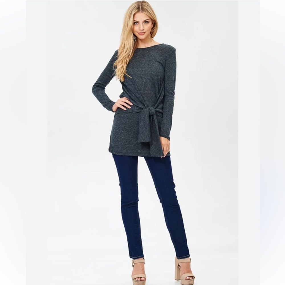 AllSaints Charcoal Knot Jumper Tie Waist Sweater Wrap